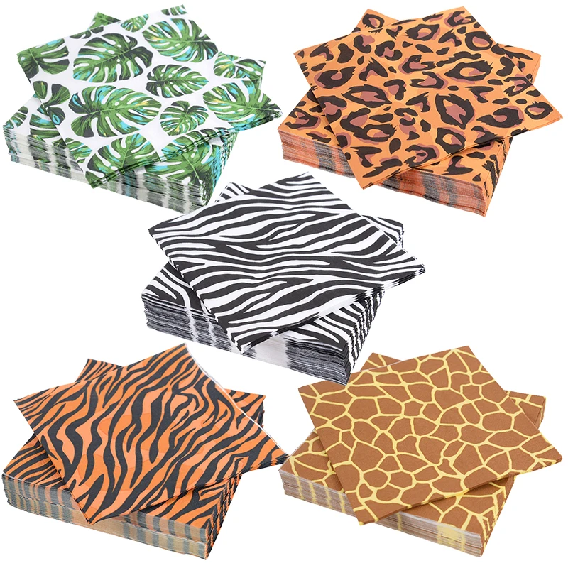 20pcs Jungle Safari Animal Print Napkins Giraffe Tiger Leopard Zebra Stripes Paper Napkin Baby Shower Birthday Party Decorations