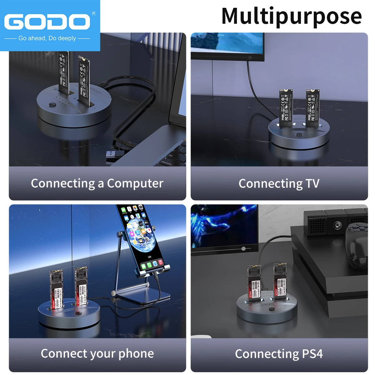 Imagem -04 - Estação de Docking Dual-bay Nvme e Sata Estação de Docking Sata Usb c para Nvme e Sata Ssd Chave b Mais m Discos Rígidos Godo-m.2