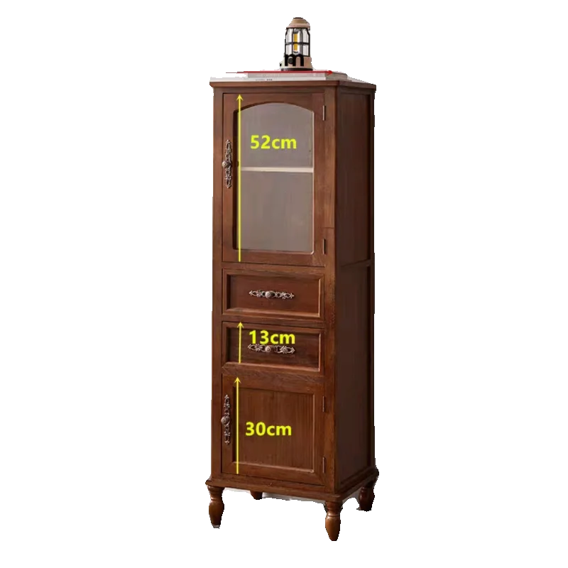 For Solid Wood Sideboard Cabinet, Vintage Multi-Layer Storage for Small Space, Narrow Buffet