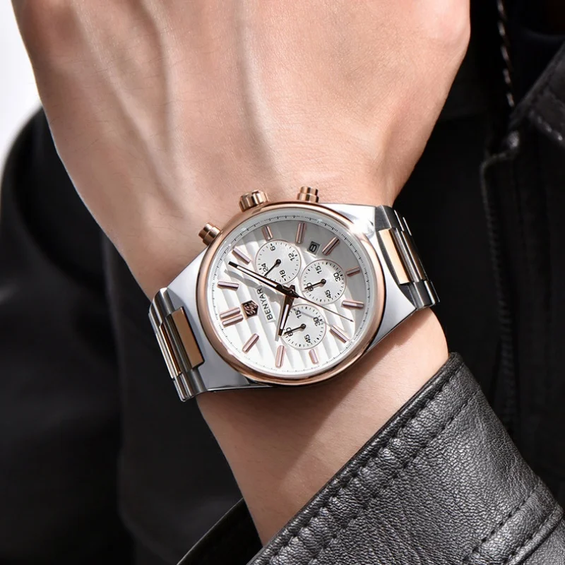 BENYAR 5214M الأعمال الجديدة الأنيقة ساعة كوارتز رجالية رائجة البيع مقاوم للماء كرونوغراف ضوء الليل التقويم ساعة reloj hombre