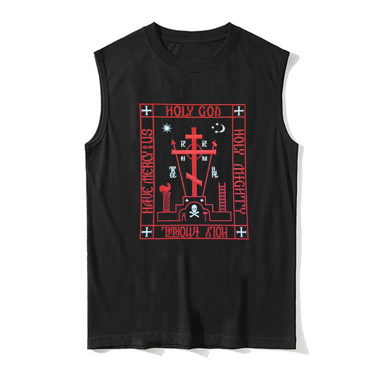 Russian Orthodox Calvary Cross Patch Print Orthodoxy Vests 100% Cotton O-Neck Tank Tops Summer Casual Mens Sleeveless T-shirt