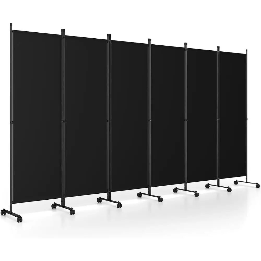 Extra Wide 6-Panel Black Room Divider with Locking Wheels, 130 x 68, Ideal for Privacy in Home, Office, Dorm, Studio