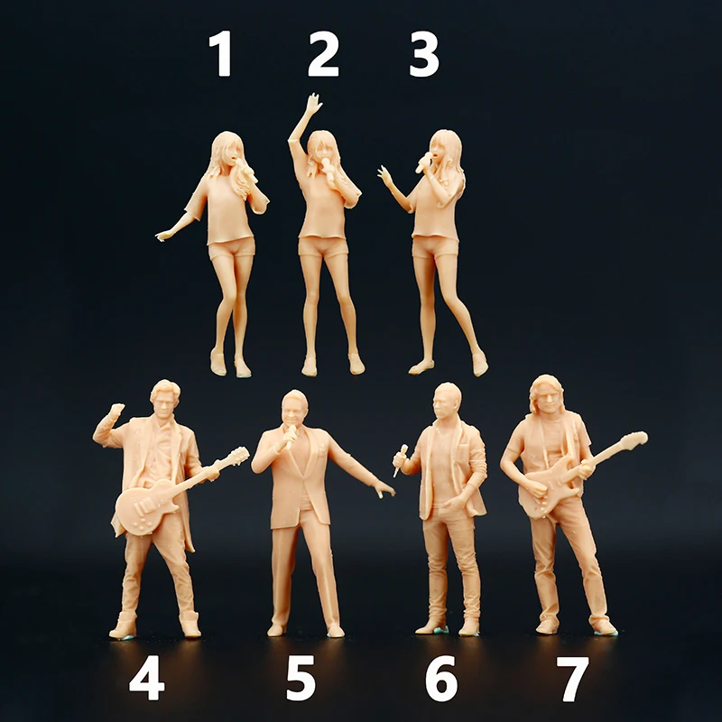 1:64 Men Women Playing Guitar Band Singer Handheld Microphone Miniature Figure Model Need To Be Colored By Yourself Number 016