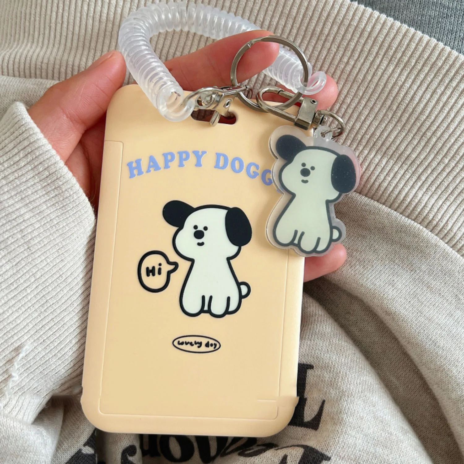 SKYSONIC ABS Full Set Anti-lost Keychain Card Holder Dog Rabbit Photo Frame Kawaii Bag Pendant Bus ID Cards Organizer