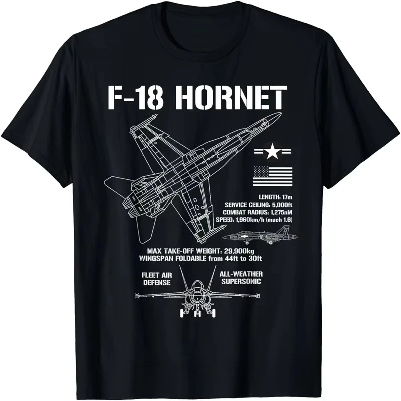 2026 New F-18 Hornet Fighter Jet Specs Military Airplane F18 T-Shirt Oversized Unisex T Shirt Cotton Fitness