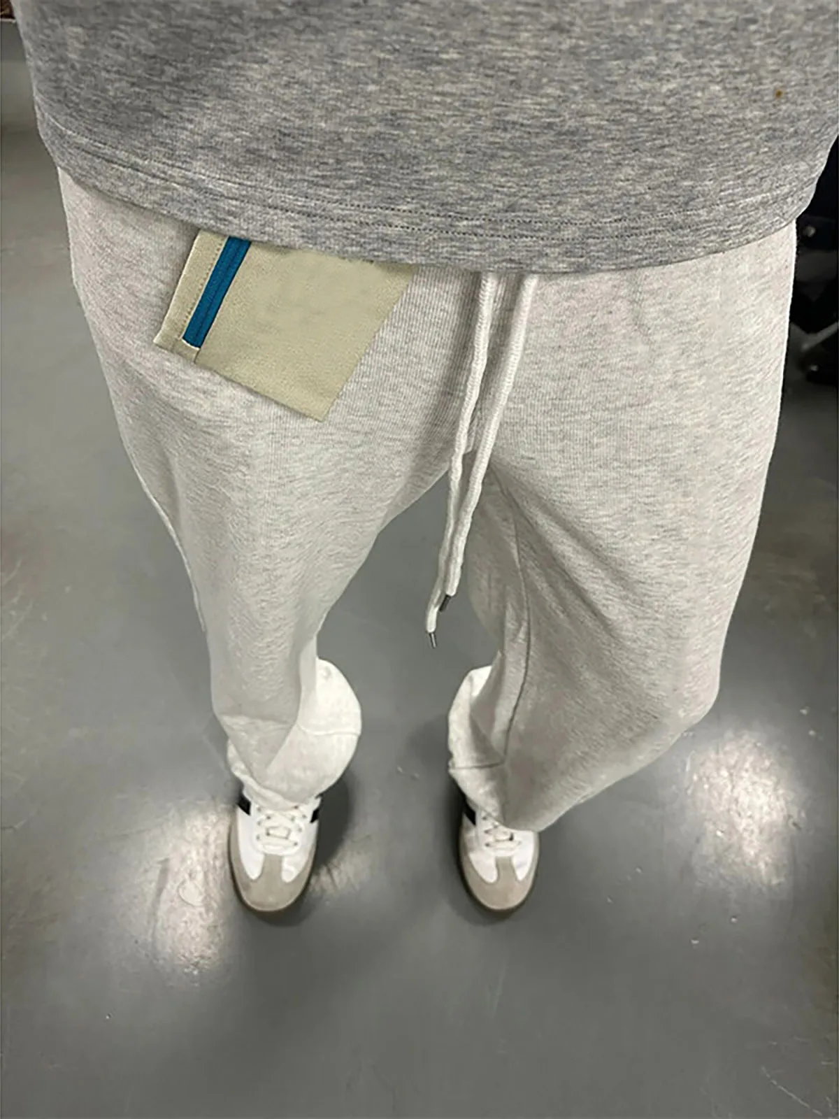 Grey Sports Curved Knife Sweatpants Men's Slant Cut Thin American Narrow Comfortable Straight Heavy Casual Long Pants Wide Leg