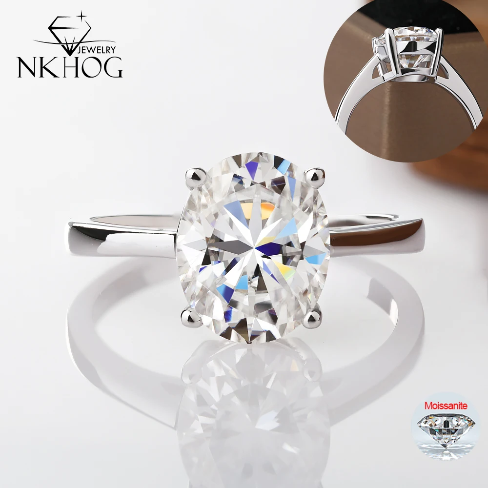 

NKHOG 1-4CT Oval Cut Moissanite Rings For Women 100% S925 Silver Wedding Gifts Diamond Band 18K Plated Fine Jewelry Certificate