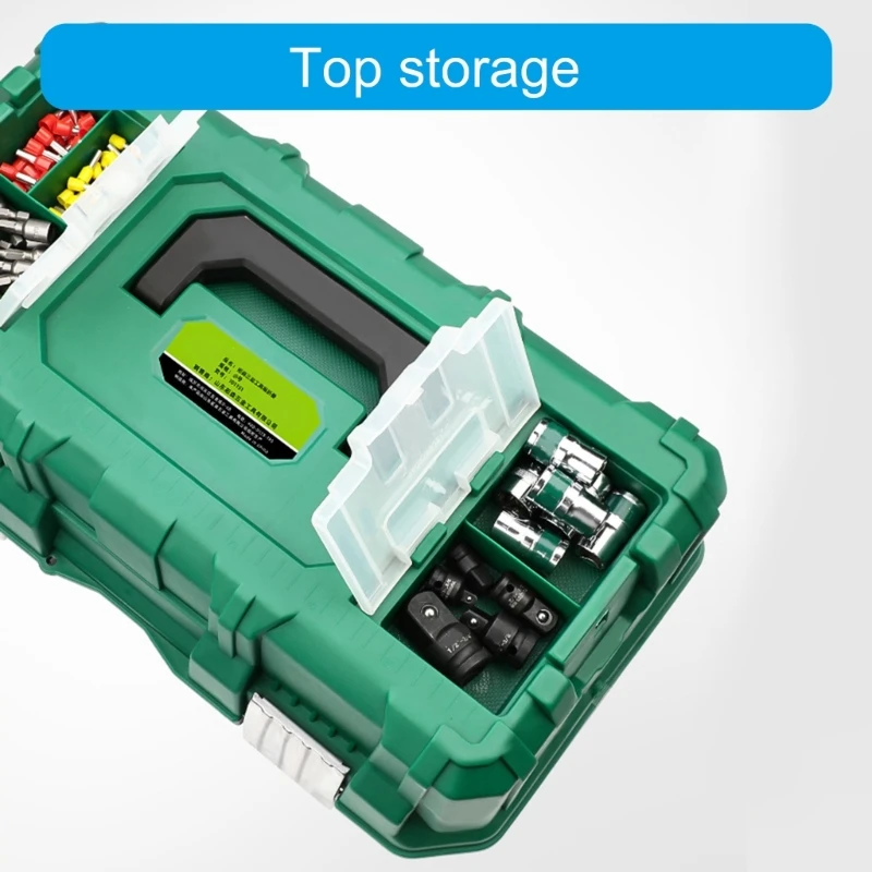 Caja herramientas múltiples compartimentos con asa, estuche almacenamiento plegable 17\