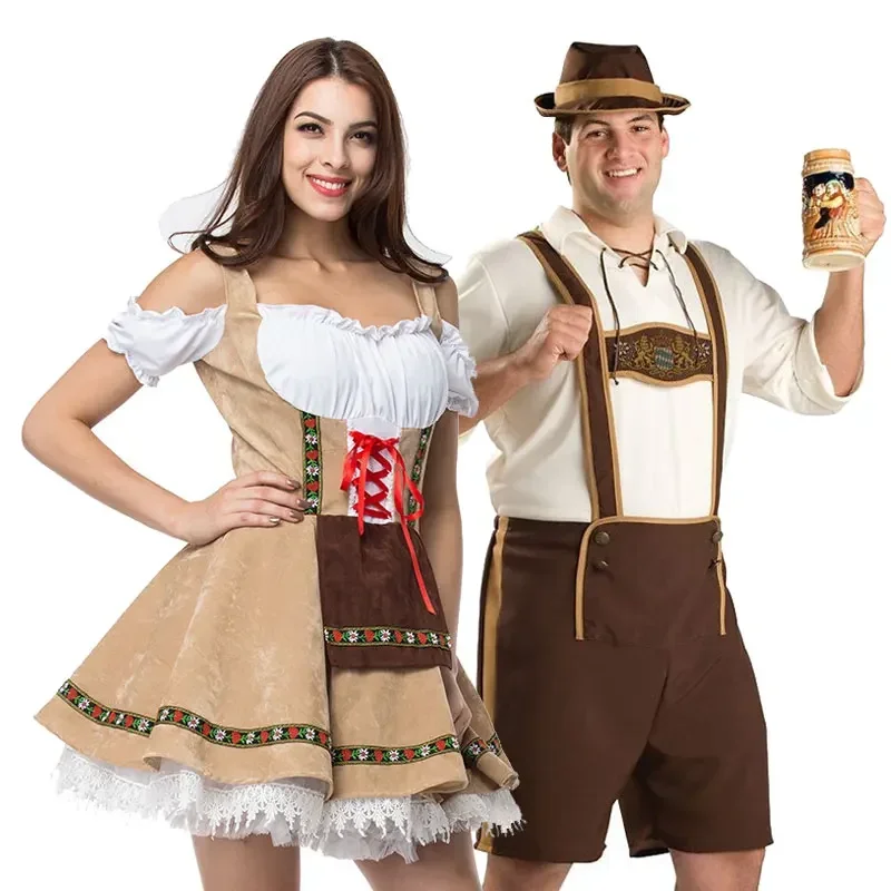 

German Bavarian Beer Couple Outfit Male Women Traditional Oktoberfest Costume Halloween Festival Party Cosplay Clothes