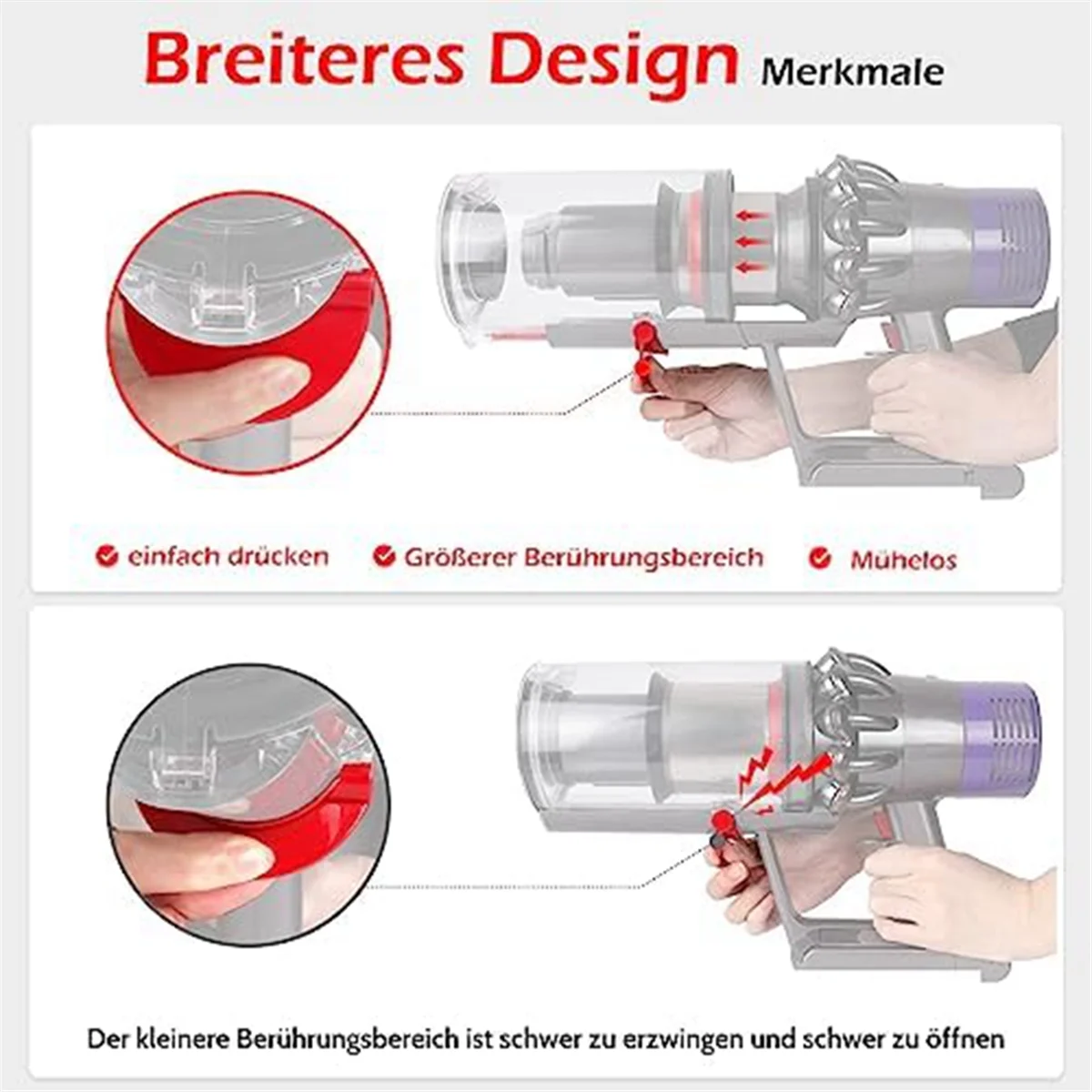 Atualizado Dust Bin Gatilho Interruptor, Vacuum Liberação Bin Handle, Dyson V10, V11, V12, V15, Gen5, Dirt Cup Abertura Handle