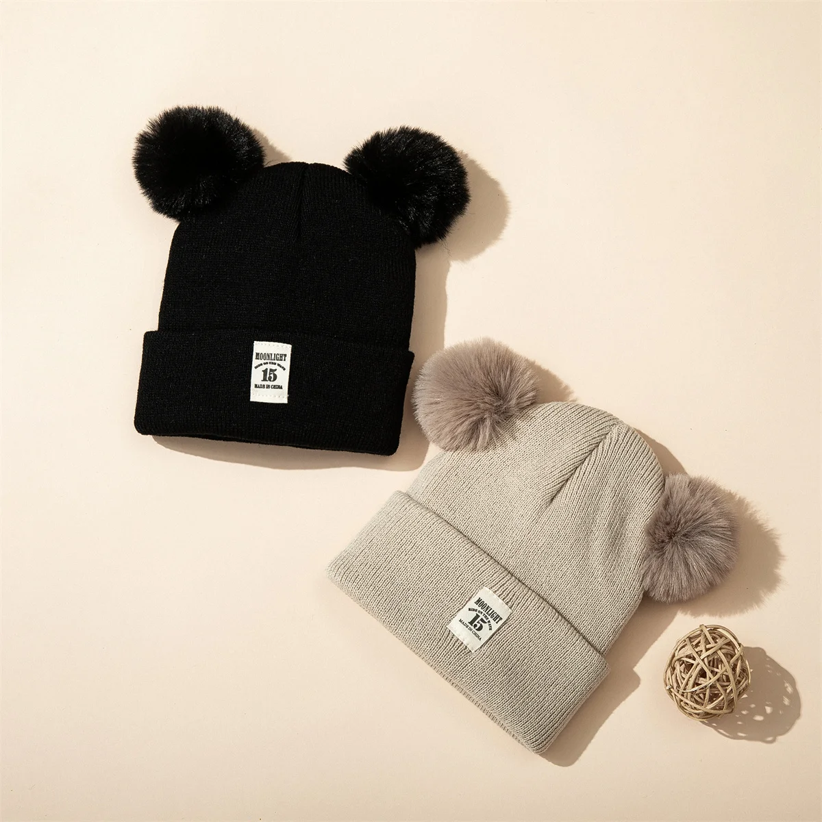 2pcs Autumn Winter 0-24 Month Baby Warm Knitted Hats Kids Knit Beanie Hat Solid Color Children Hat For Boys Girls Accessories