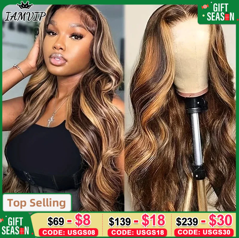 180% Gęstość P4/27 Ombre Highlight Wigs 13x4 13 6 Lace Frontal Wig Body Wave Human Hair Wig For Women 4x4 HD Lace Front Wigs