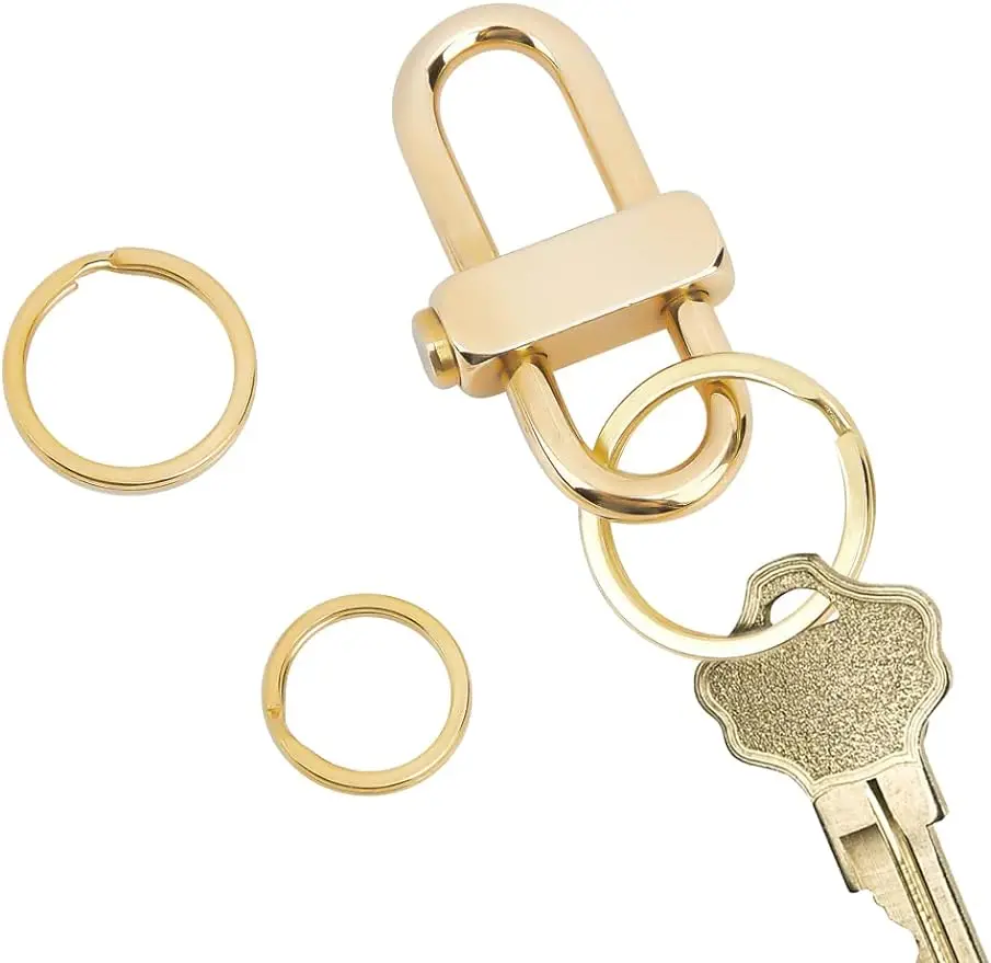 3pcs Brass Key Chain with 3Rings Screw Lock Keychain Gold Pressing Side Button Clip Key Holders for Car Keychain