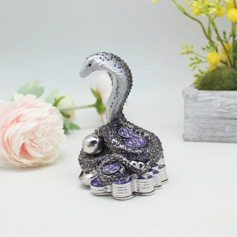 SHINNYGifts-Enamel Animal Snake Trinket Box, Cobra Metal Craft, Home Decorative Gift Box