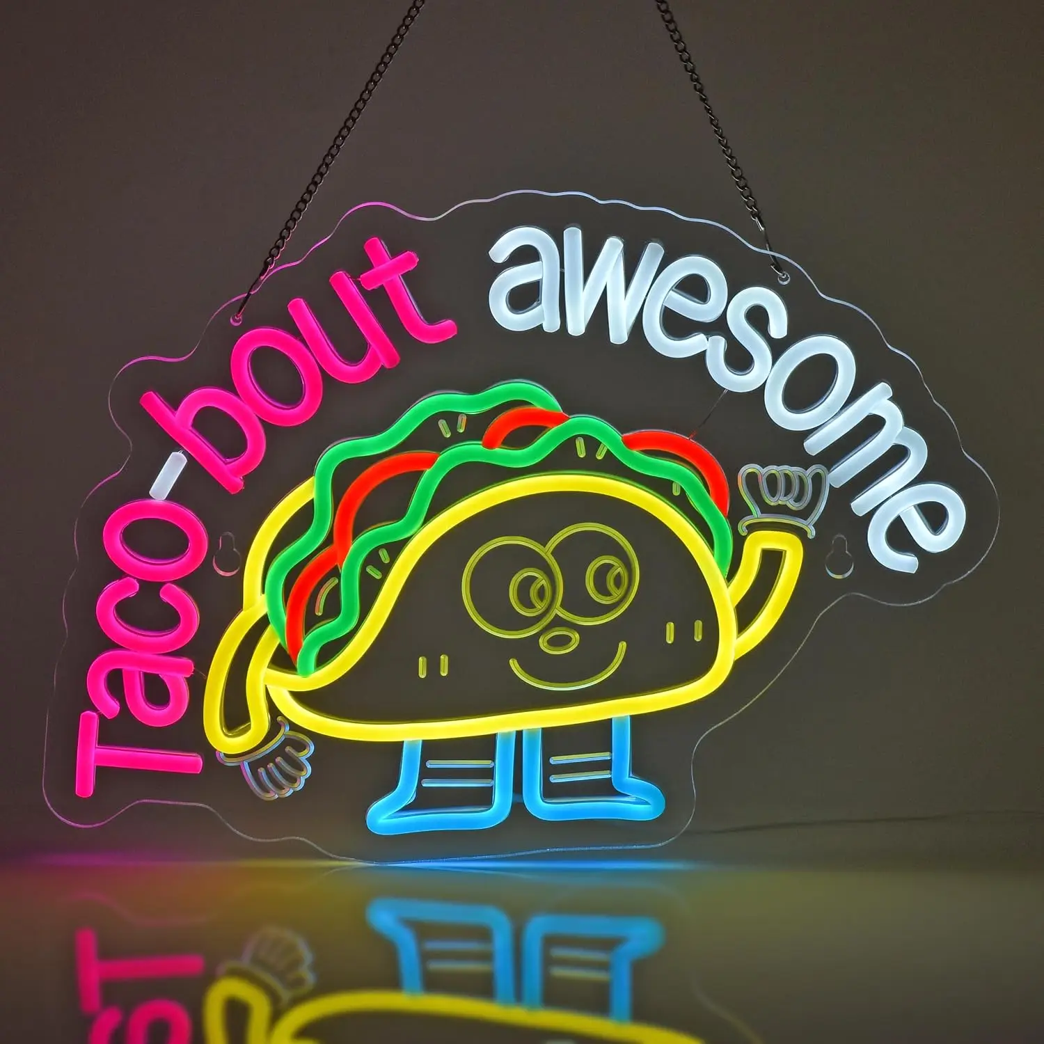 Funny Food Cartoon Taco LED Neon Sign Dimmable USB Cute Neon Light for Bar Taqueria Restaurant Home Kitchen Wall Decor Gift
