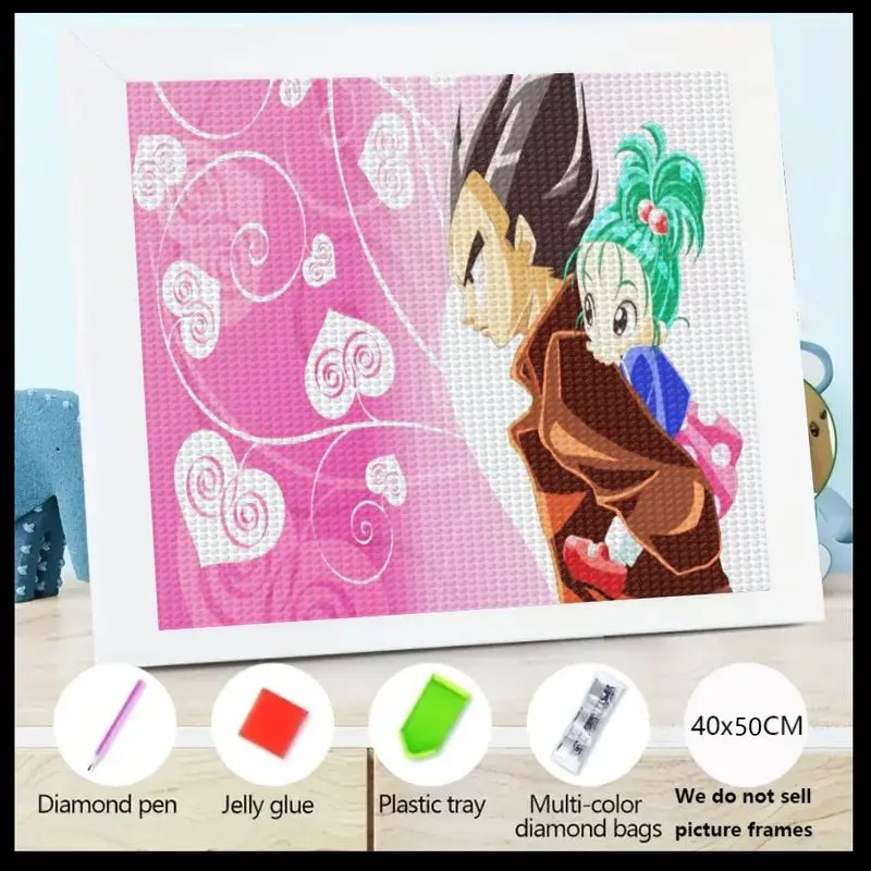 

1 шт. 5D DIY Полный дрель Набор для алмазной живописи, Dragon Ball Z Vegeta & Bulma Аниме Пара Искусство, Романтический Дизайн Розовых Сердечек Кристалл R