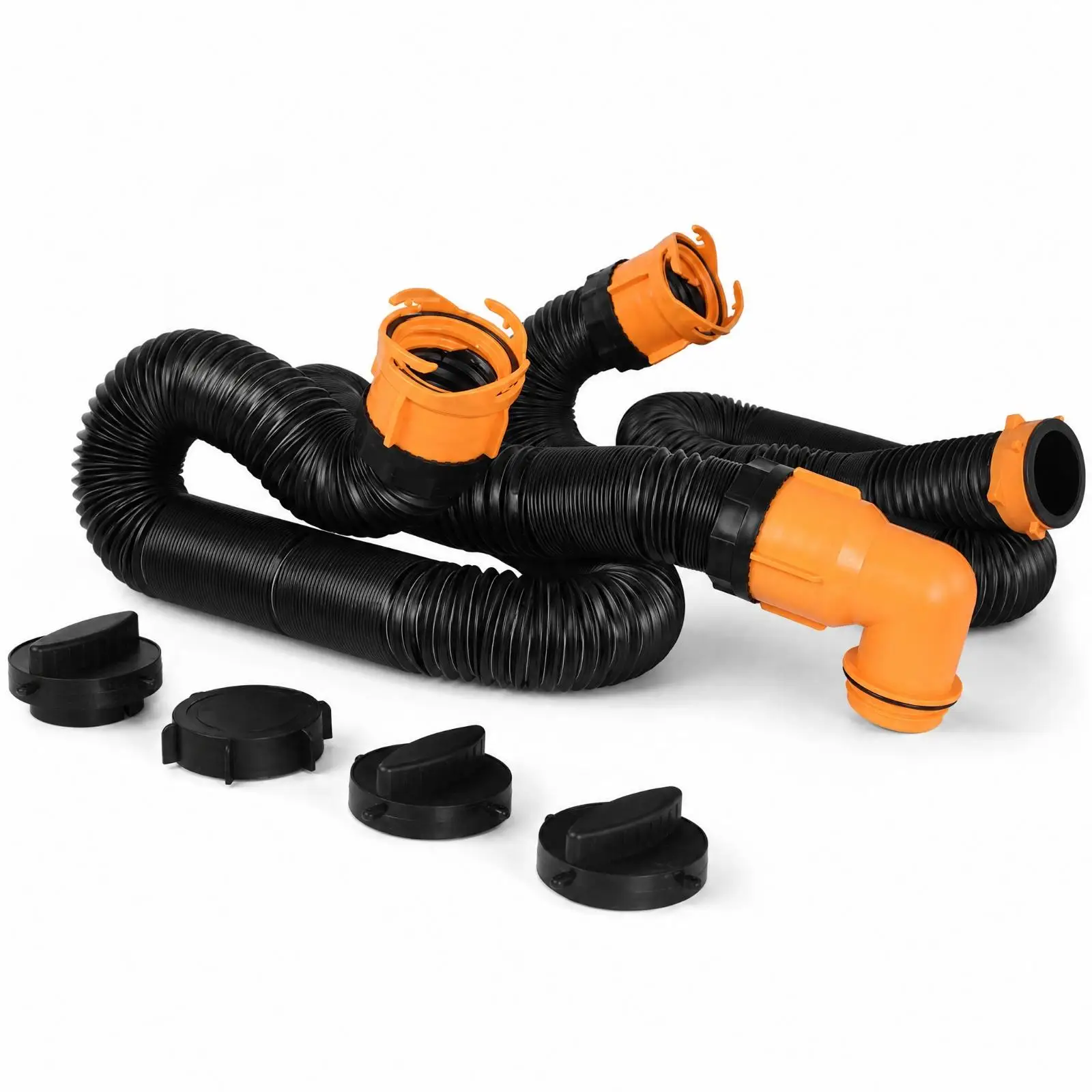 Corrugated RV Drainage Hose 2 Pack for Trailer Waste Disposal Featuring Kink Resistant PP Material Build