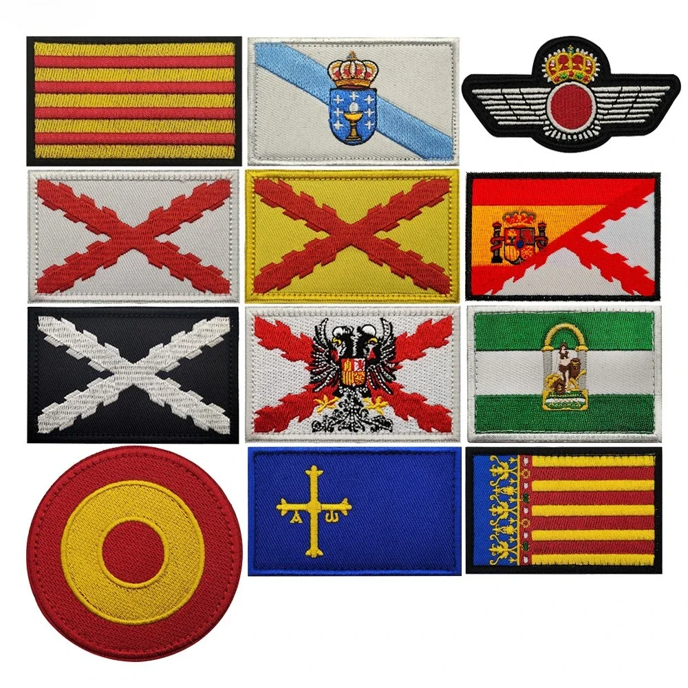 Parche de bandera de tenedor burdeos con insignia de águila de doble cabeza Asturias de Andalucía de Galicia, parche mágico con tira de pecho española