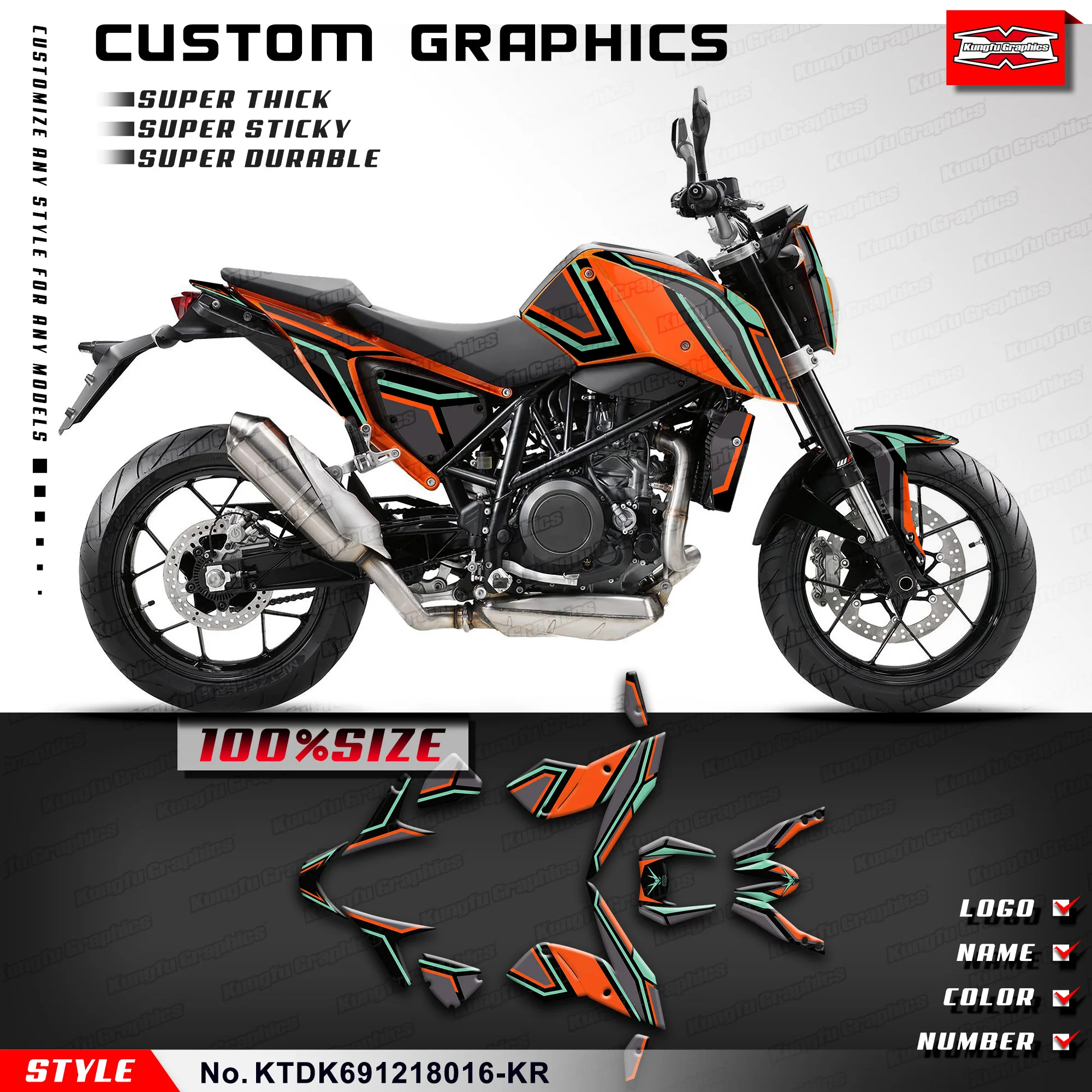 KUNGFU GRAPHICS Motorcycle Sticker Wrap Kit for Duke 690 2012 2013 2014 2015 2016 2017 2018, KTDK691218016-KR