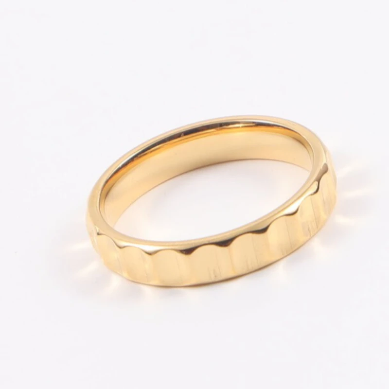 Stainless Steel Narrow Small Concave Gear Ring for Women PVD Gold Plated Jewelry