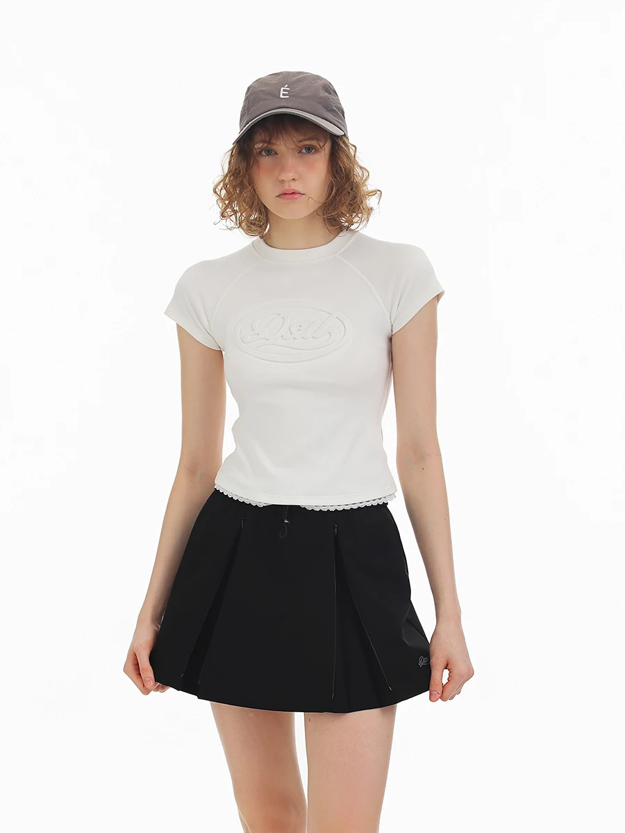 Casual A-Line  Skirt DSU Elastic Waist Pure Color Print Slimming Short Skirt Women's Summer New Style City Outdoor Style