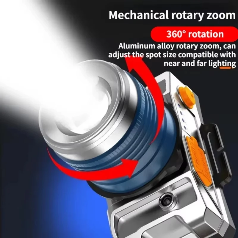 Super Bright USB Rechargeable Headlight with 5 Lighting Modes Head light Digital Electric Display for Outdoor Fishing Camping