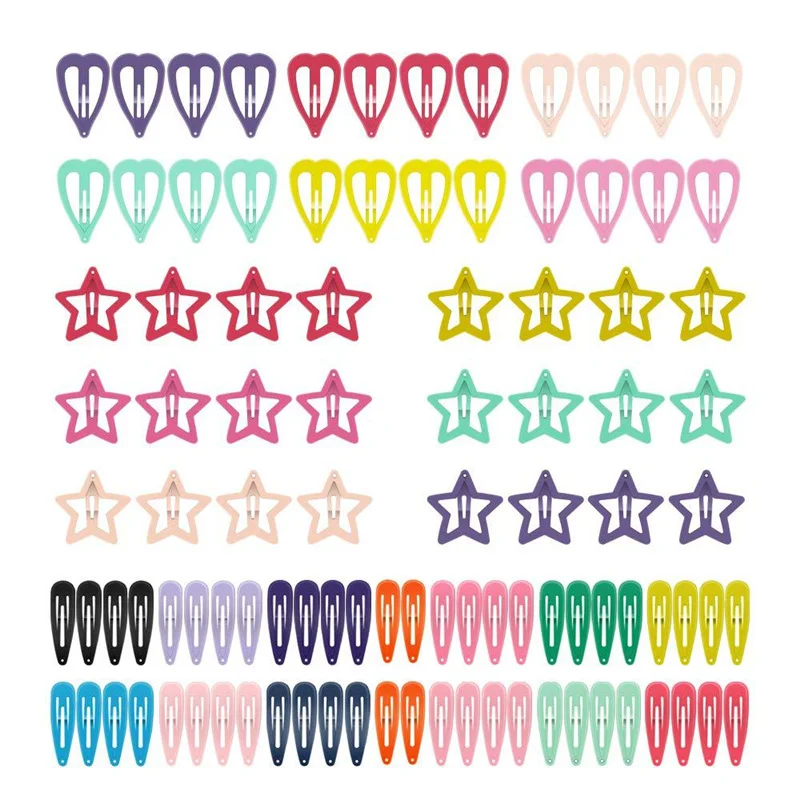 50Pcs Girls Headdress Alloy Candy Color Hair Clip Metal Five-Pointed Star Cute Heart Hairpin Bobby Pin Children Hair Accessories