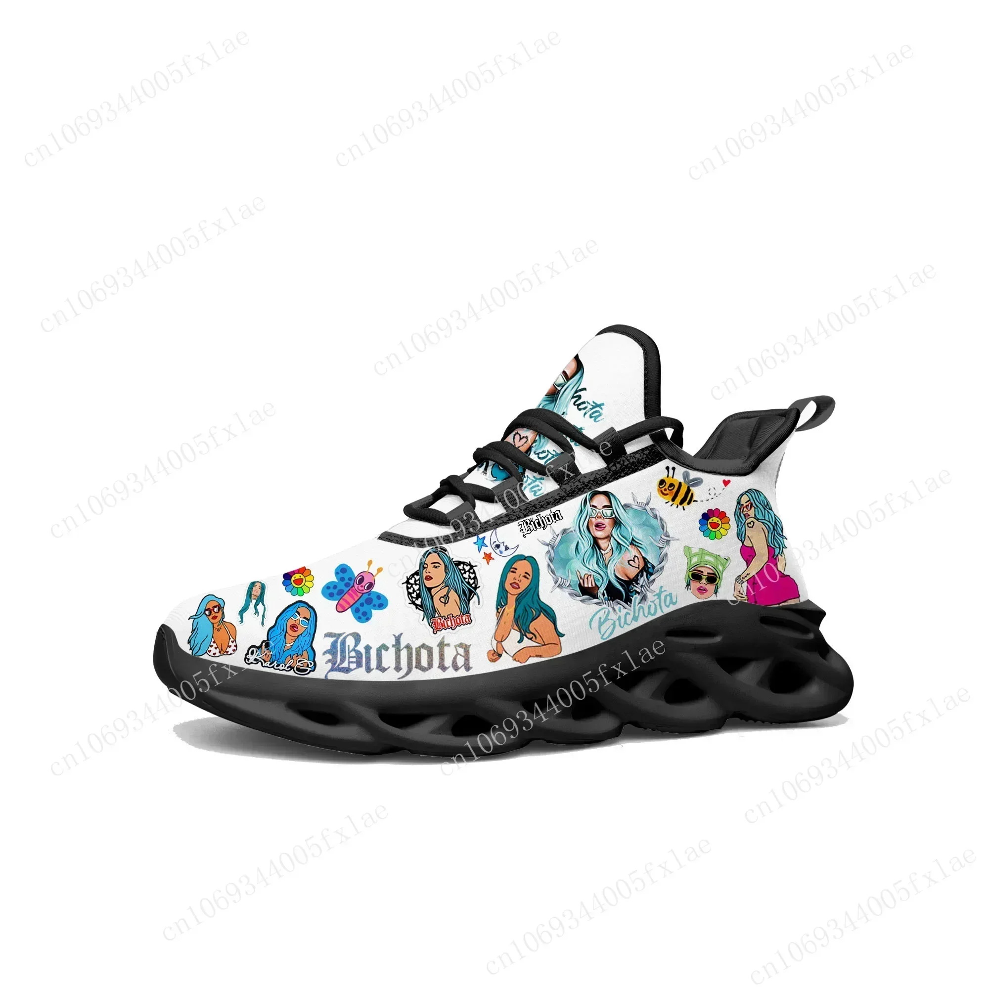 Karol G Bichota Flats Sneakers Mens Womens Sports Running Shoes Quality Sneaker Lace Up Mesh Footwear Tailor-made Shoe Black view 2