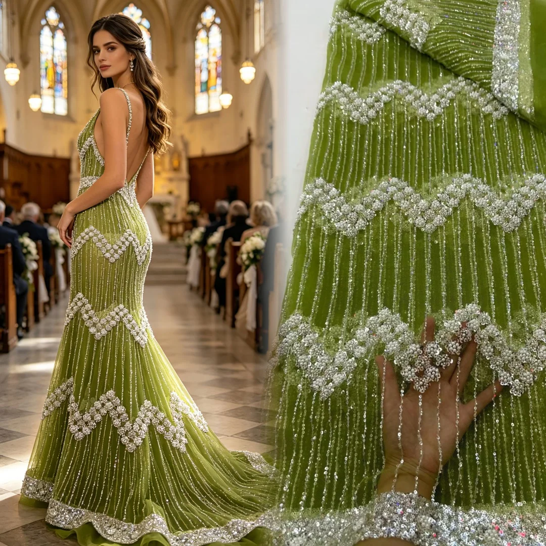 

2026 Elegant African Nigerian Fashion Beaded Lace Size 5 High-end Luxury French Sequins Lace Fabric Women's Party Dresses