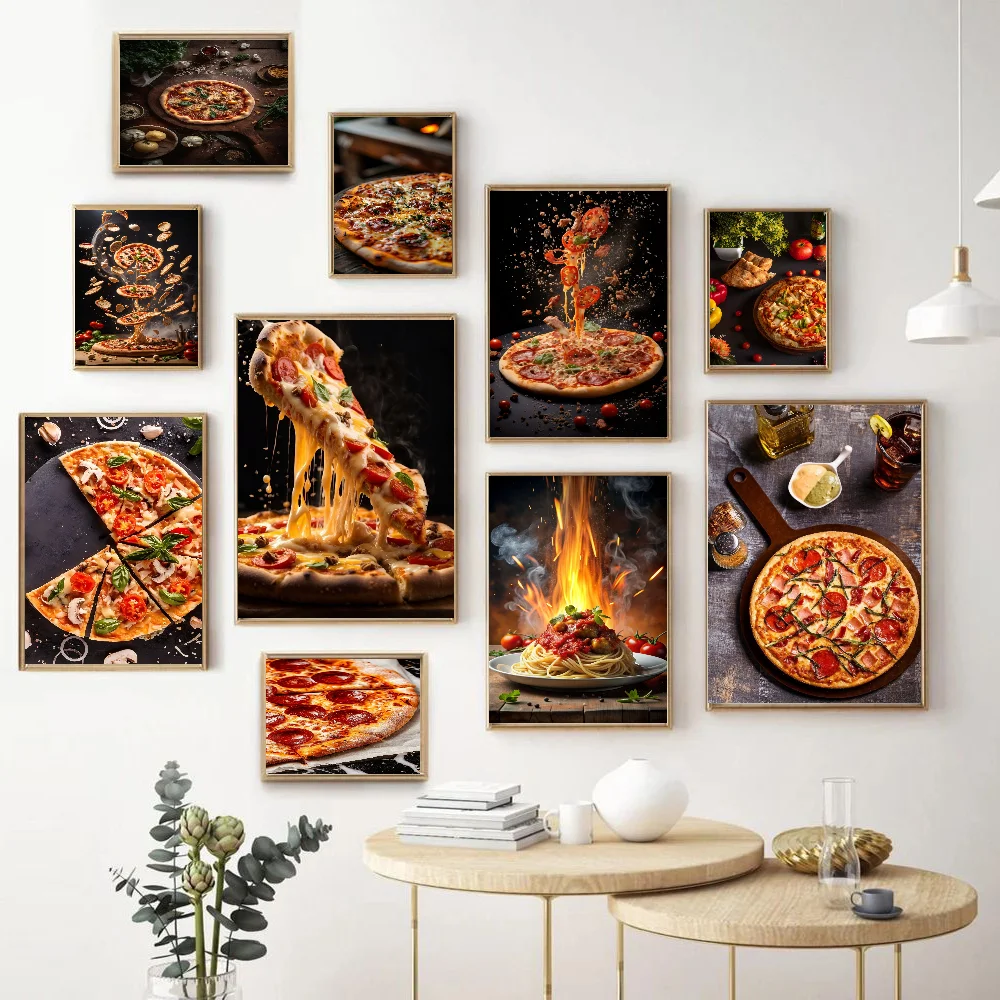 

Food Grilled Steak Pizza Tomato Pepperoni Anime Posters Sticky HD Quality Wall Art Retro Posters For Home Kawaii Room Decor