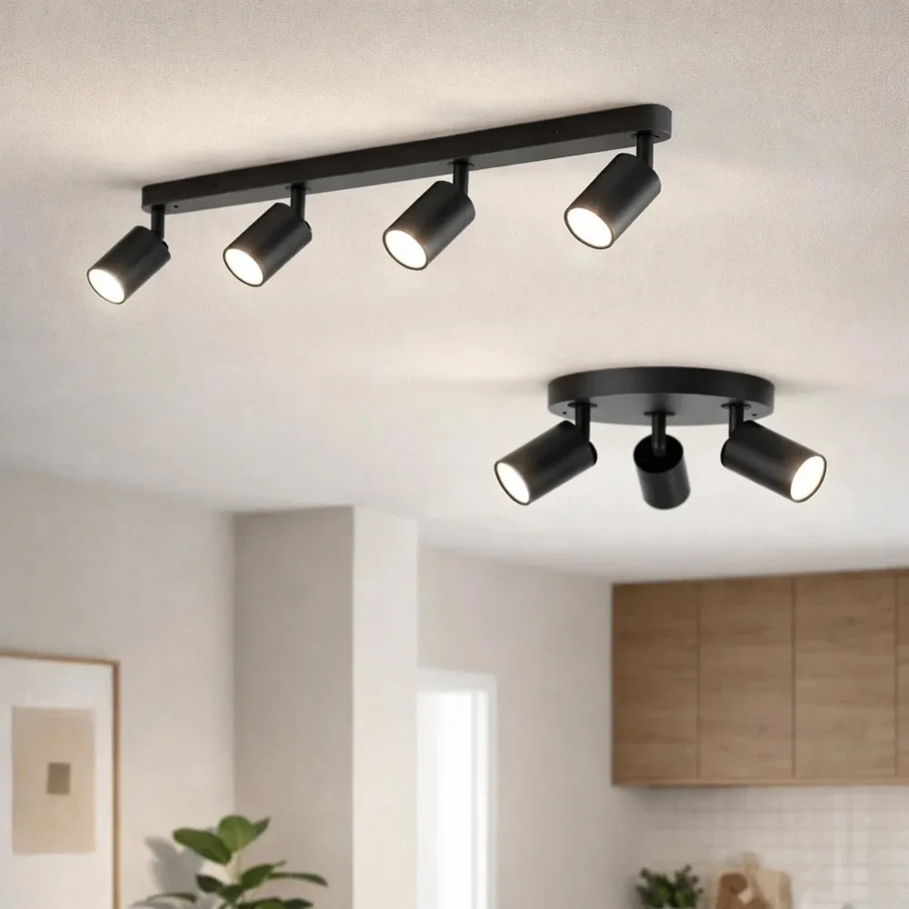 

3/4-Head Ceiling Lamp GU10 Spotlight Clothing Store Background Wall Spotlight Surface Mounted Ceiling Spotlight Black White
