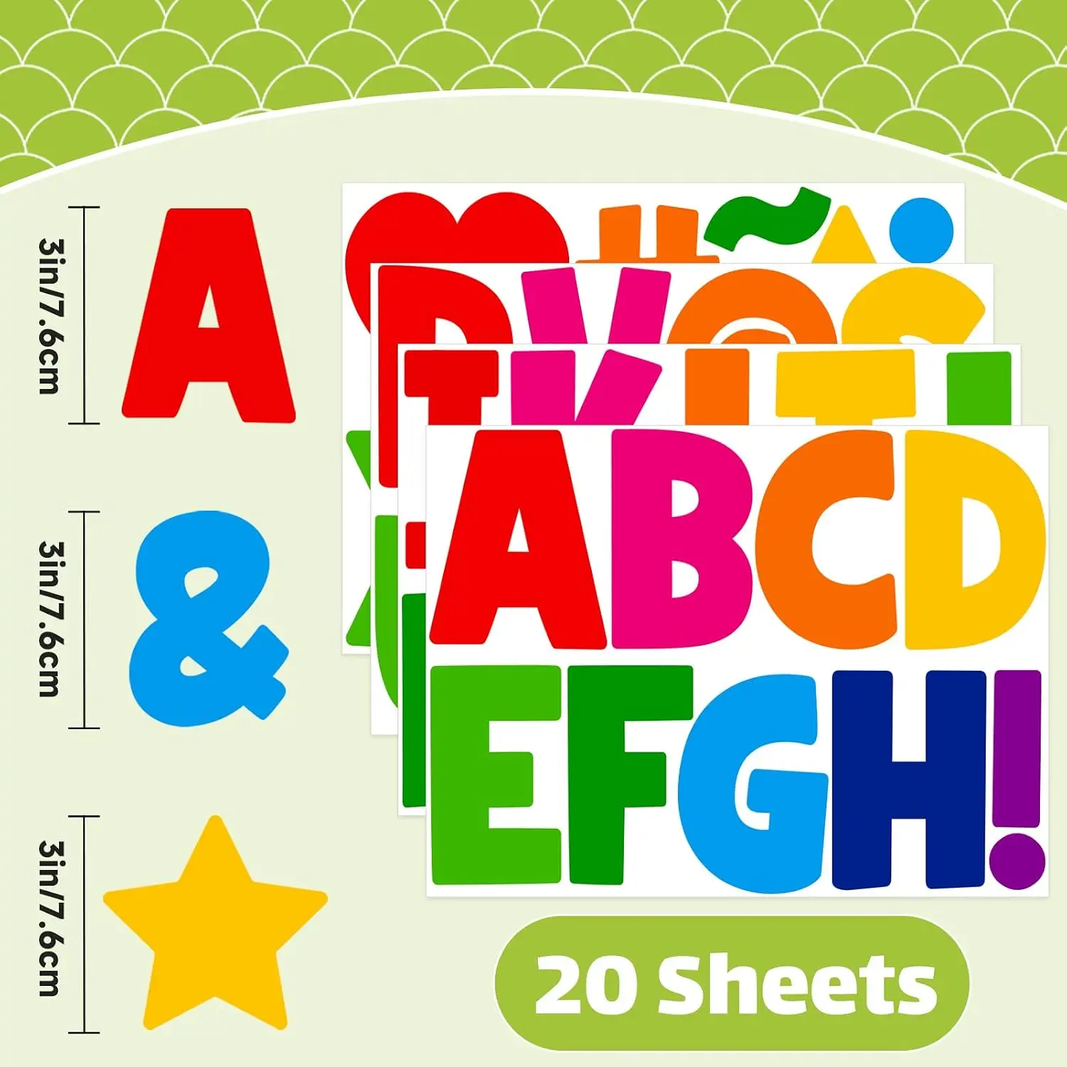 20 Sheets 3 Inch Colorful  Letter Stickers,  Self‑Adhesive Vinyl Alphabet Stickers for Bulletin Board, Poster, Mailbox, Signs