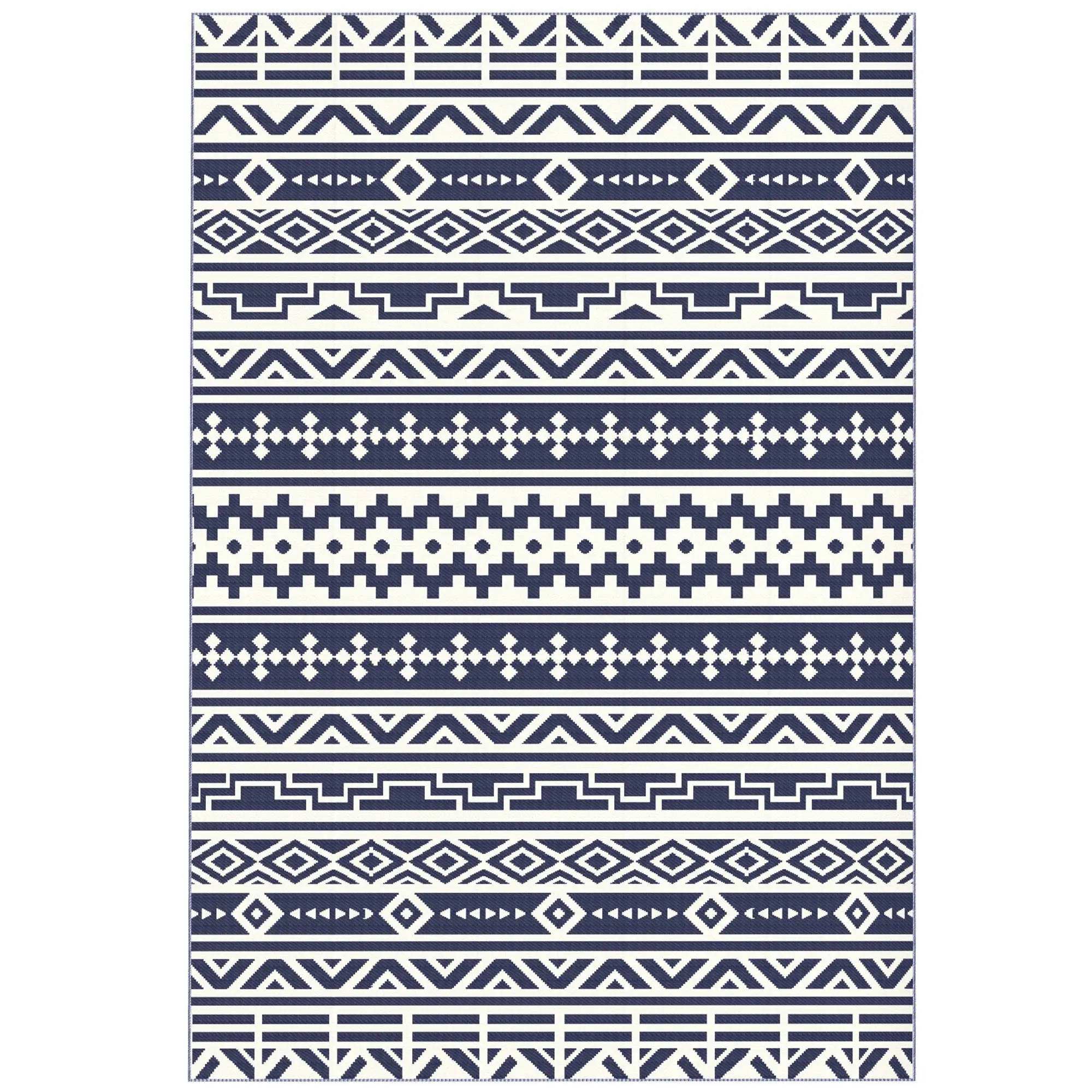 

For Outsunny Reversible Outdoor Rug, Waterproof Plastic Straw with Carry Bag, 6' x 9', Blue & White Geometric