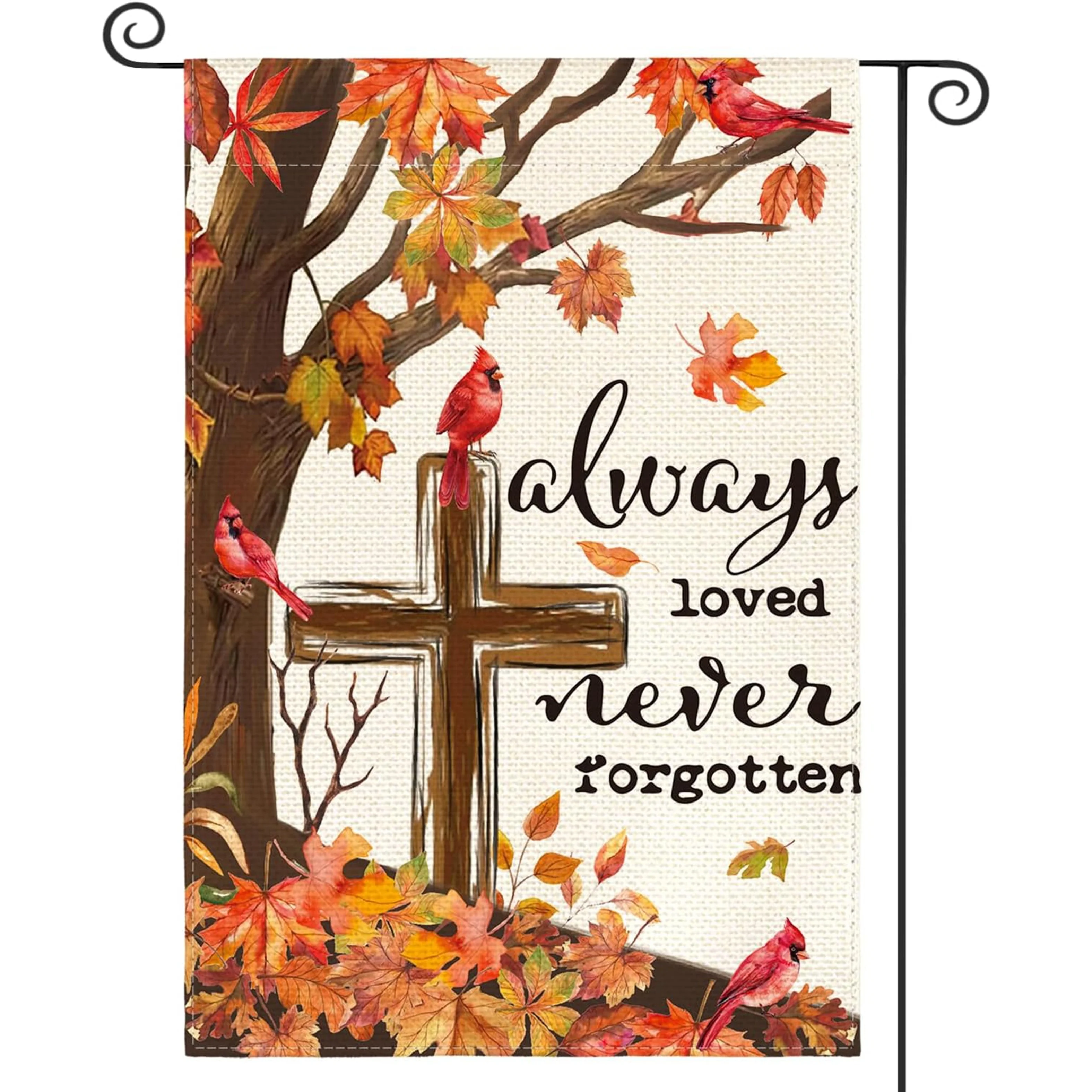 

Garden Flag Always Loved Never Forgotten Quote Lettering Contemporary Family Memorial Tribute Pattern Printed Polyester Fabric Weather Resistant Fade Proof Double Sided Yard Lawn Porch Outdoor Banner Multi Sizes Thanksgiving Remembrance Decoration Gift