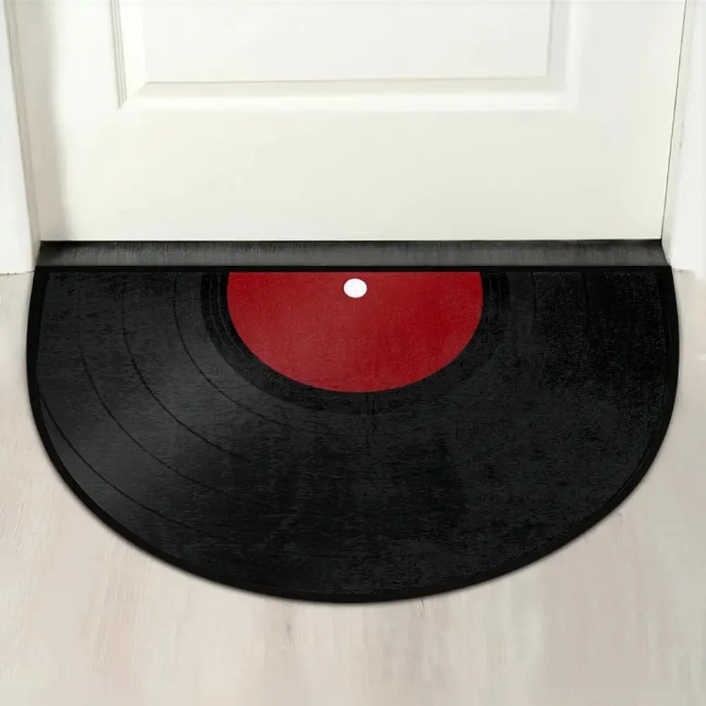 Vinyl Record Music Retro Black Red Half Round Carpet Mat Rug Home Decoration Entryway Door Classic Nostalgic Non Slip