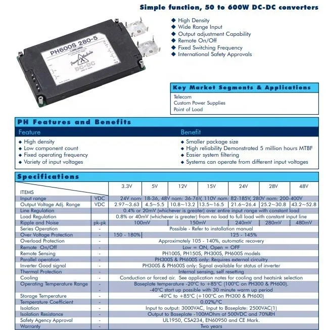 Testare la garanzia OK Modulo convertitore DC-DC da 180 giorni PH75S48-24