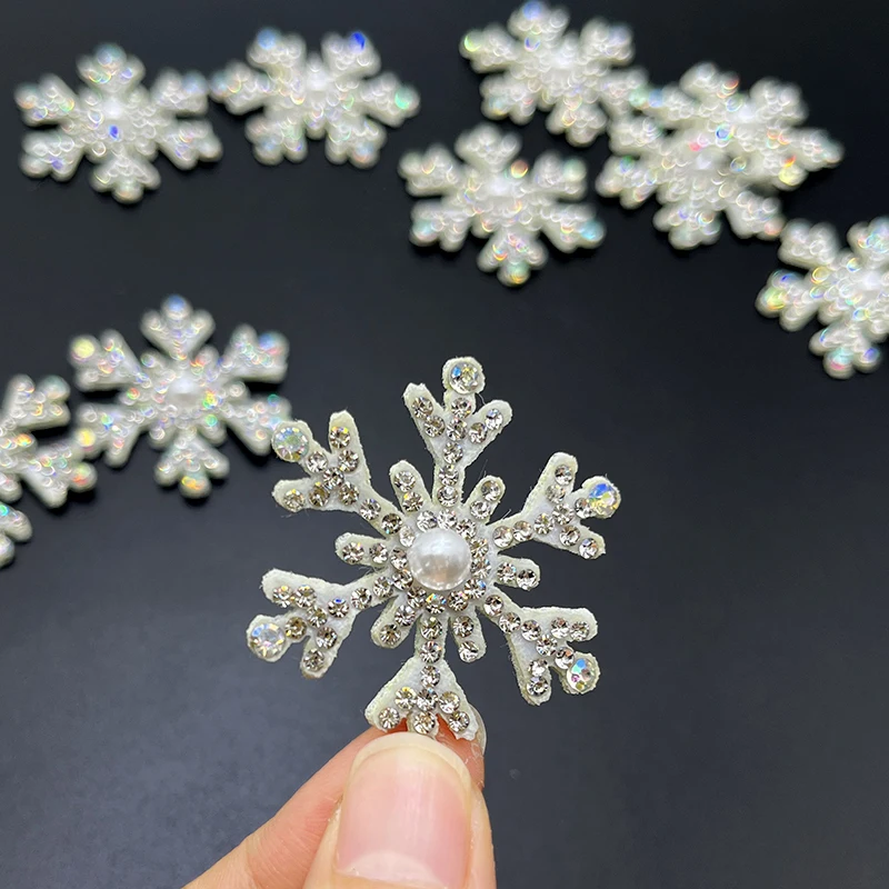 20PCS 40mm Glitter Rhinestone Cloth Christmas Snowflakes Patches DIY Craft Cake Hairpin Appliques Supplies