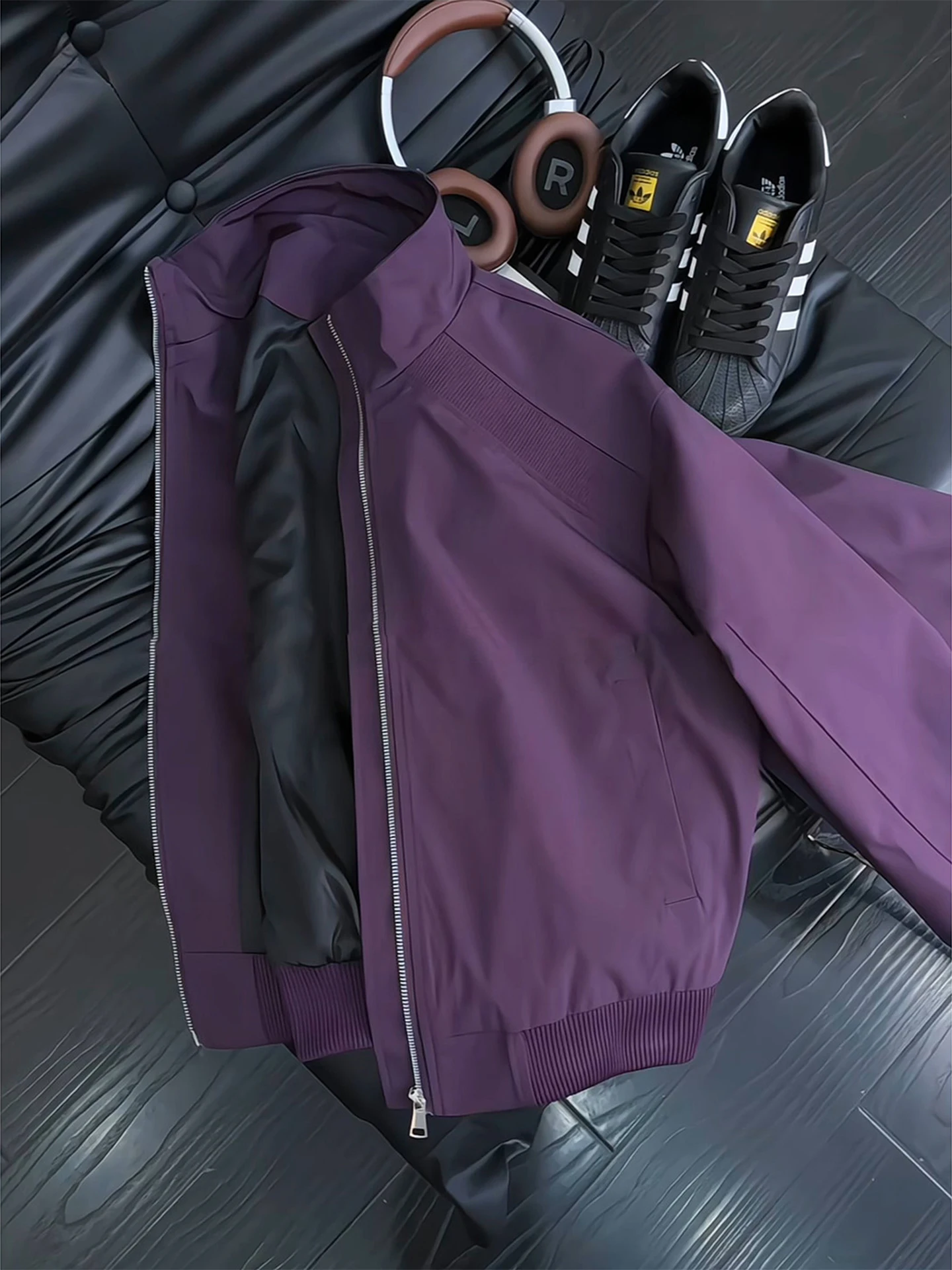 

Cleanfit Purple Men's Flight Jaet Spring Autumn Slant Splice Tee-proof Baseball Coat American Sle Loose Fit Polyester F...