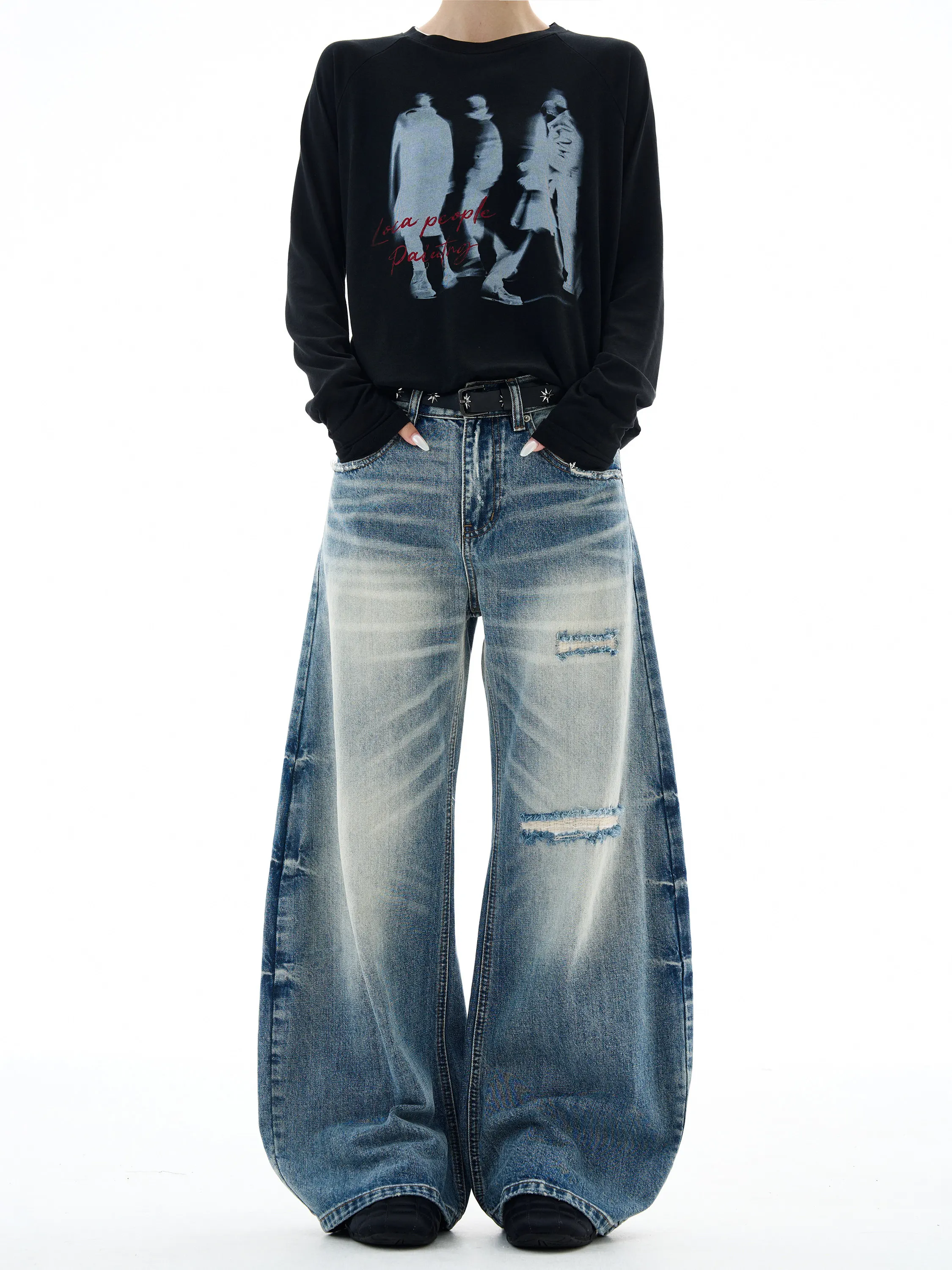 

Washed Design Men's And Women's Cleanfit Loose Wide Leg Jeans Torn Knife Denim Pants Spring Trendy Loose Fit Bootcut Jeans