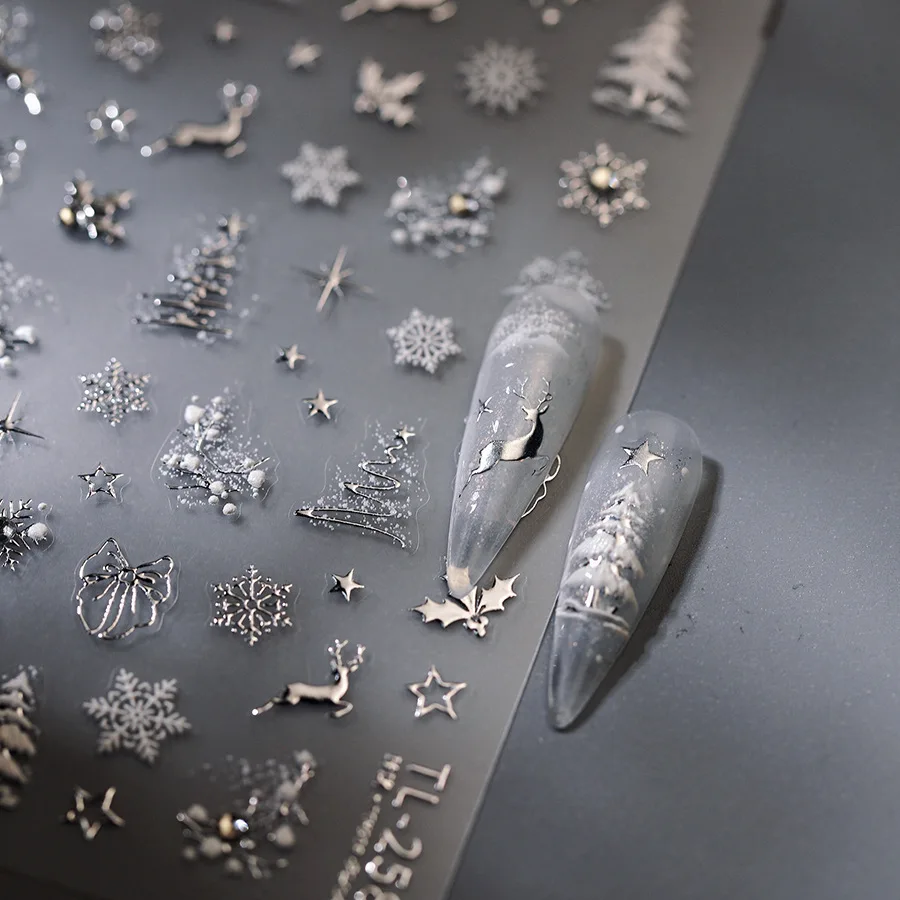 

Winter Ice Crystal Snowflake Nail Stickers Christmas Tree Reindeer Bow Star Light Luxury Premium Self Adhesive for Home