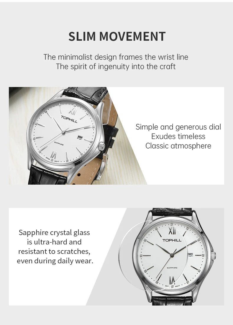 Мужские водонепроницаемые кварцевые часы с сапфировым стеклом, 39 мм