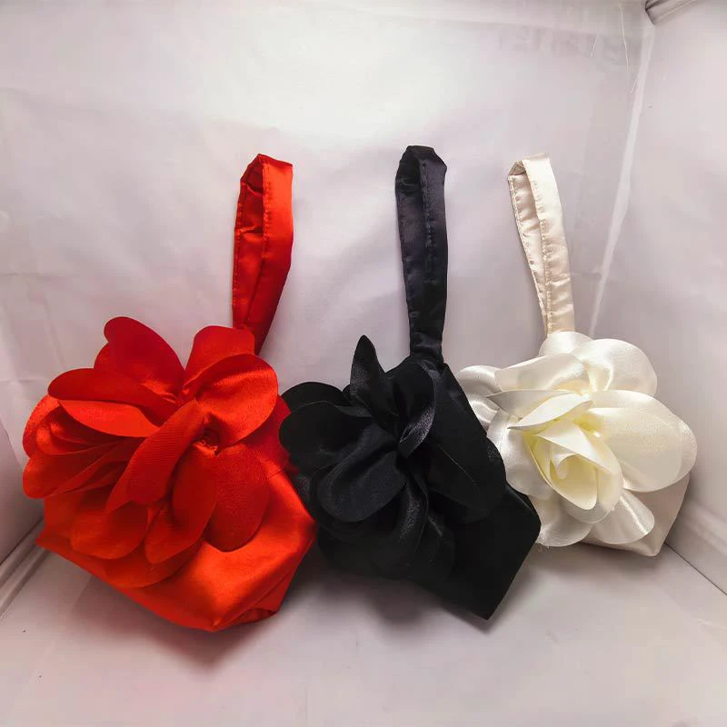 

New Fabric Flower Three Dimensional Sweet Satin Clutch Bag Elegant Rose Evening Bags for Women Fairy Cheongsam Bridal Handbag