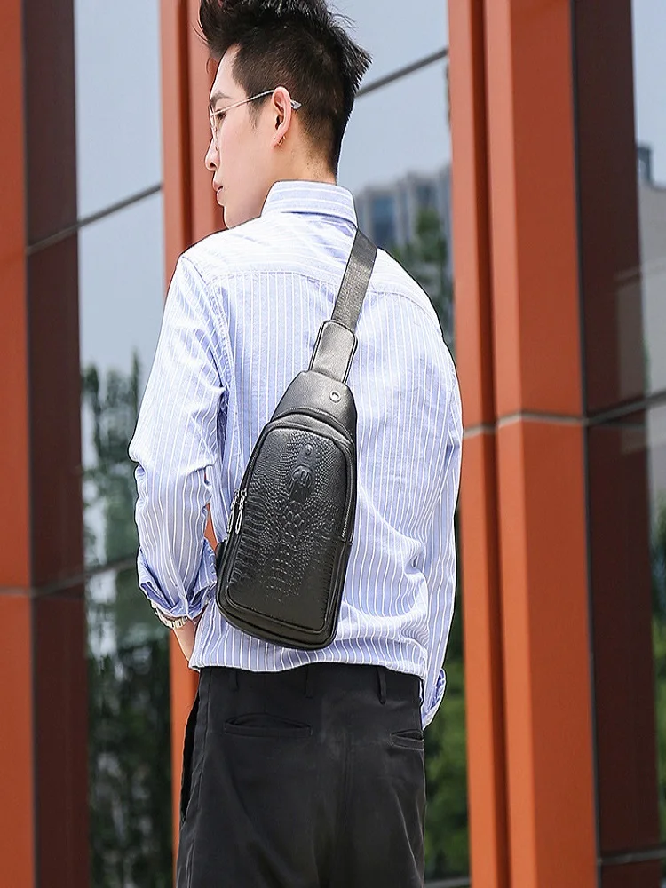 Luksusowa marka męska skórzana torba na klatkę piersiowa torba typu Crossbody z aligatora męska torba piersiowa torba sportowa z wzorem krokodyla — zdjęcie 2