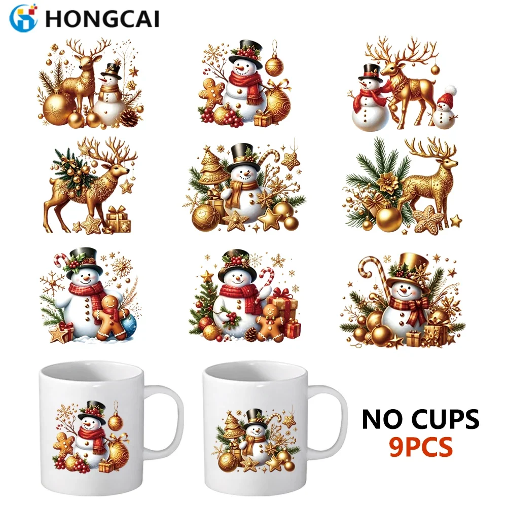 9Pcs Christmas Snowman UV Crystal Transfer Stickers, Waterproof & Wear-resistant, for Phone Cases Glass Cups / Holiday DIY Decor