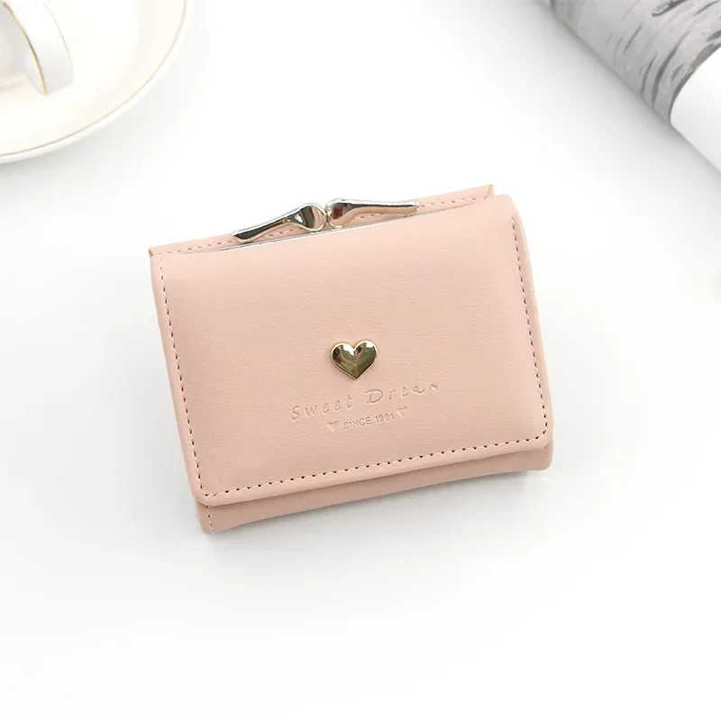 Petit portefeuille court avec cœur aimant pour femme, porte-cartes, mini porte-monnaie, pochette pour femme, mode femme