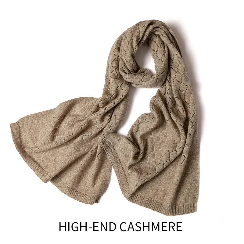 Cashmere Scarf 2023 Autumn And Winter New Women\'s High-End Solid Color Warm Knit Redrilled Hollow Scarf