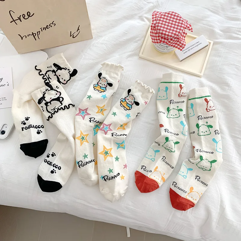 Sanrio Sanrio Cute Pochacco Cartoon Stockings Casual Cotton Socks Elastic Fashion Cute Girls Gift Birthday Gift For Girlfriend