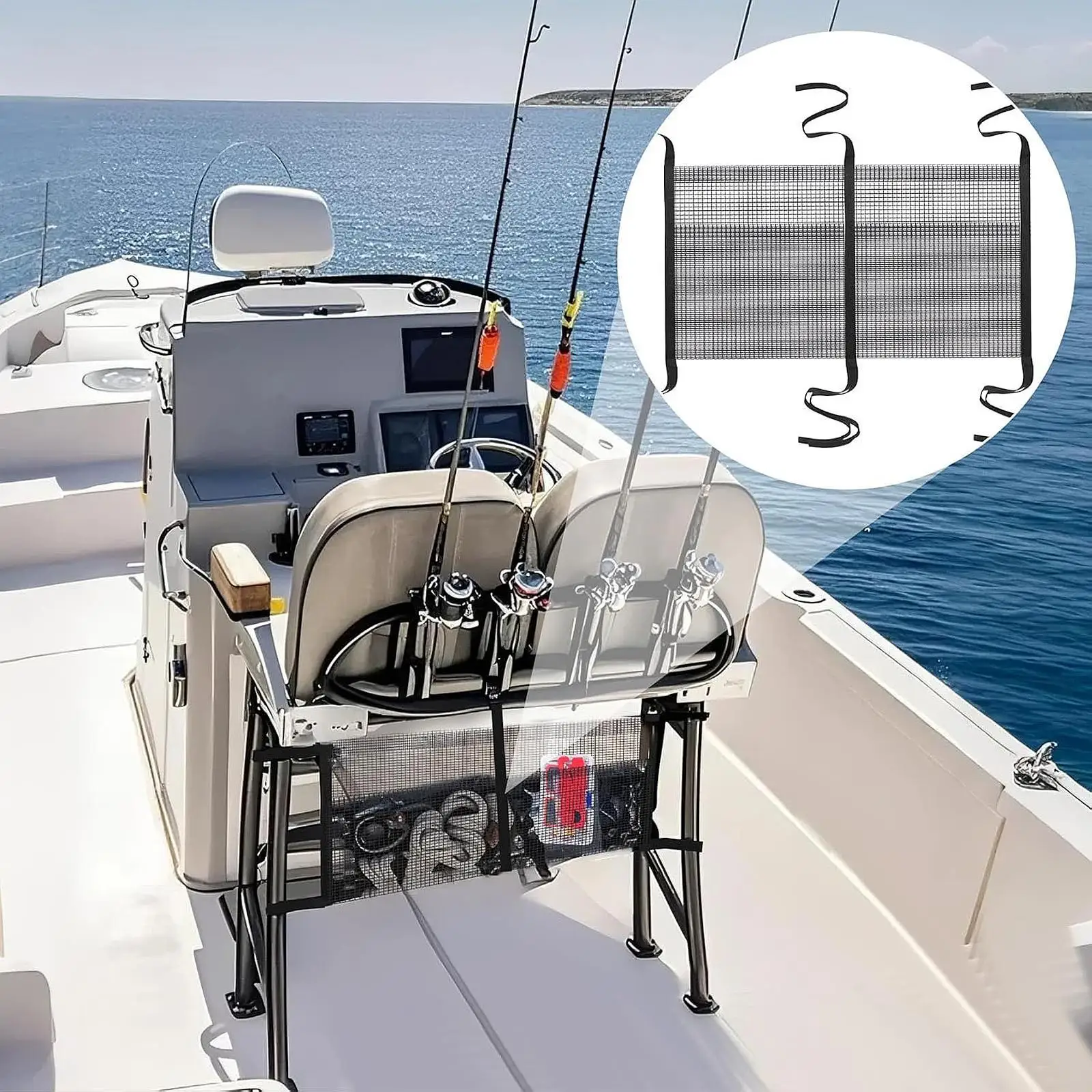 

Boat Storage Bag Mesh Bag 2 Divisions Lightweight Portable Net Pocket Organizer Marine Organizer for Yachts Kayak Long Road