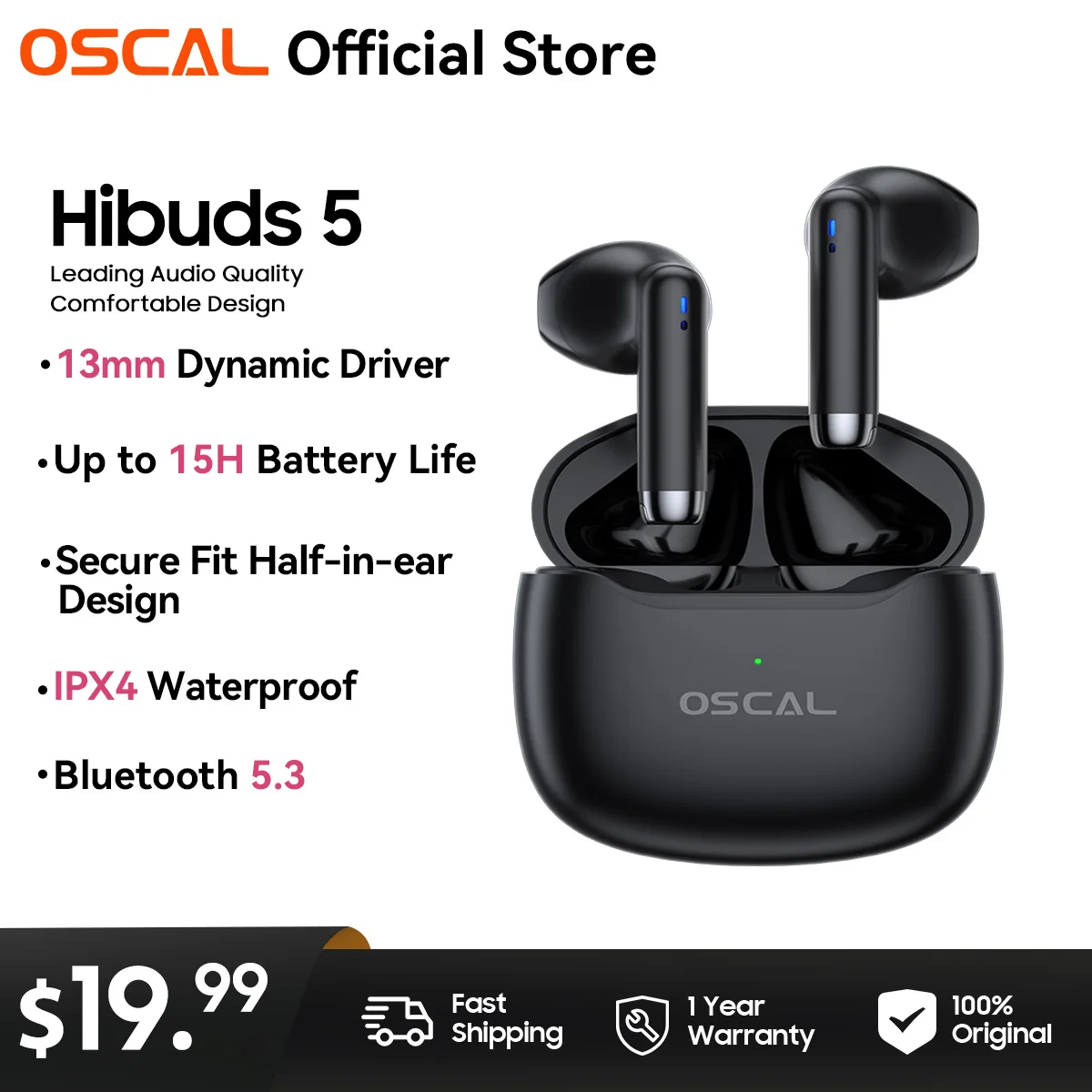 OSCAL HiBuds 5 Headphones,New Air Conduction Bass ENC Earphones,Open Ear Headset True Wireless Stereo Sports TWS With Mic