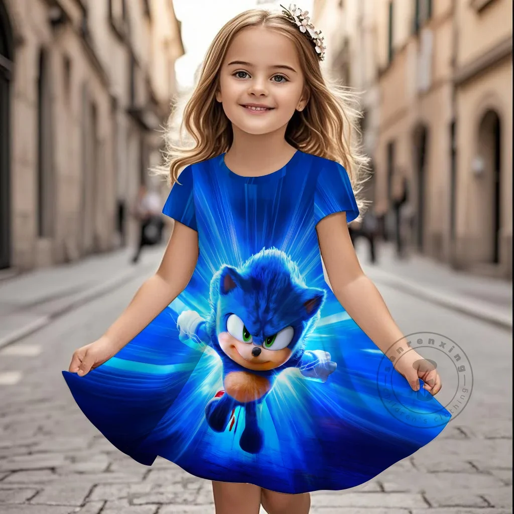 

Children's Princess Dresses Girl Birthday Clothing Girls Cartoon Sonic Summer Cute Casual Kids Home Wear Clothing Top Tee